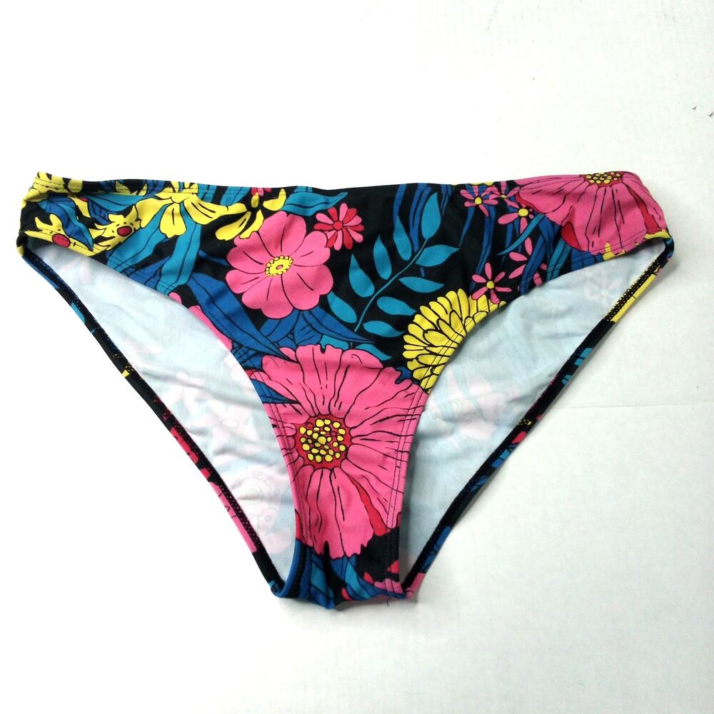 Floral Bikini Bottom XL Black Pink Blue Cheeky Swimwear New Without Tags